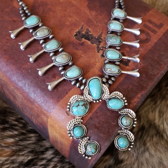 LAST ONE! Squash BlossomTurquoise Necklace - Picture 2 of 3